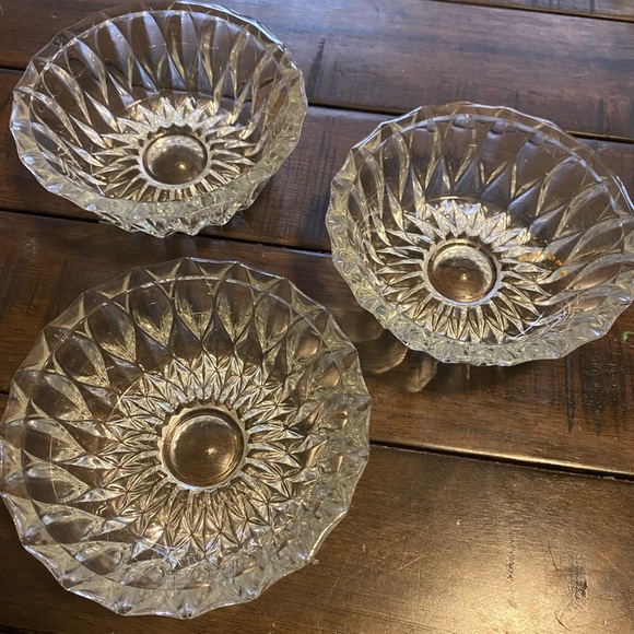 Three Cut Glass Dessert Bowl Depression Glass Ice Cream Bowl Set of 3 - Picture 5 of 7